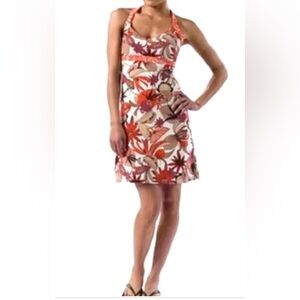 Patagonia Orange Tropical Floral Cotton Halter Gorpcore Summer Sundress Large
